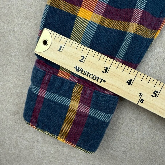 Patagonia Worn Wear S Fjord Flannel Shirt Organic Cotton Navy Gold Burgundy - Picture 11 of 13